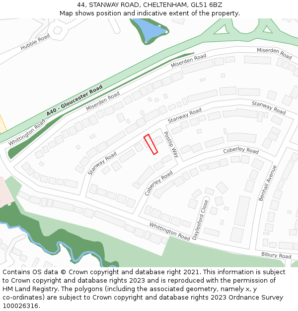 44, STANWAY ROAD, CHELTENHAM, GL51 6BZ: Location map and indicative extent of plot