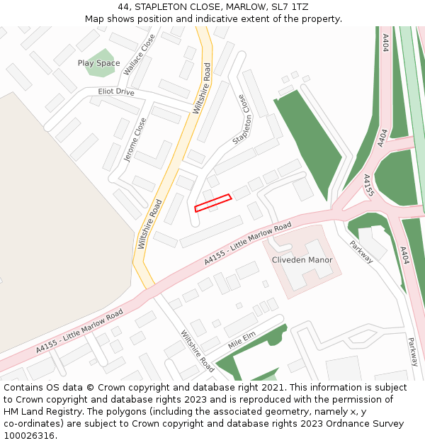 44, STAPLETON CLOSE, MARLOW, SL7 1TZ: Location map and indicative extent of plot