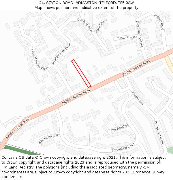 44, STATION ROAD, ADMASTON, TELFORD, TF5 0AW: Location map and indicative extent of plot