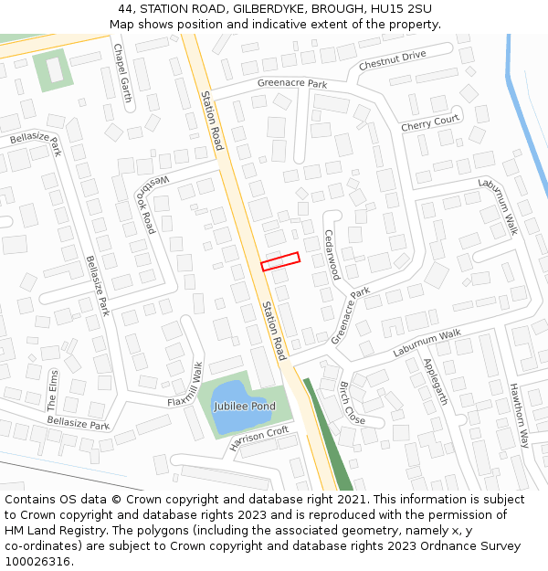 44, STATION ROAD, GILBERDYKE, BROUGH, HU15 2SU: Location map and indicative extent of plot
