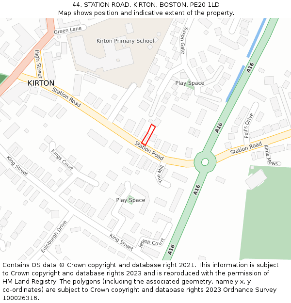44, STATION ROAD, KIRTON, BOSTON, PE20 1LD: Location map and indicative extent of plot