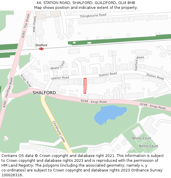 44, STATION ROAD, SHALFORD, GUILDFORD, GU4 8HB: Location map and indicative extent of plot