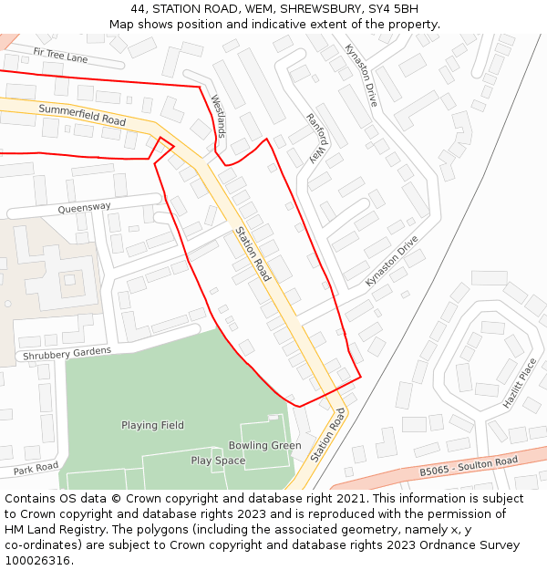 44, STATION ROAD, WEM, SHREWSBURY, SY4 5BH: Location map and indicative extent of plot