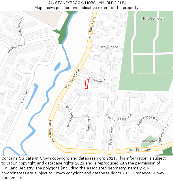 44, STONEYBROOK, HORSHAM, RH12 1UN: Location map and indicative extent of plot