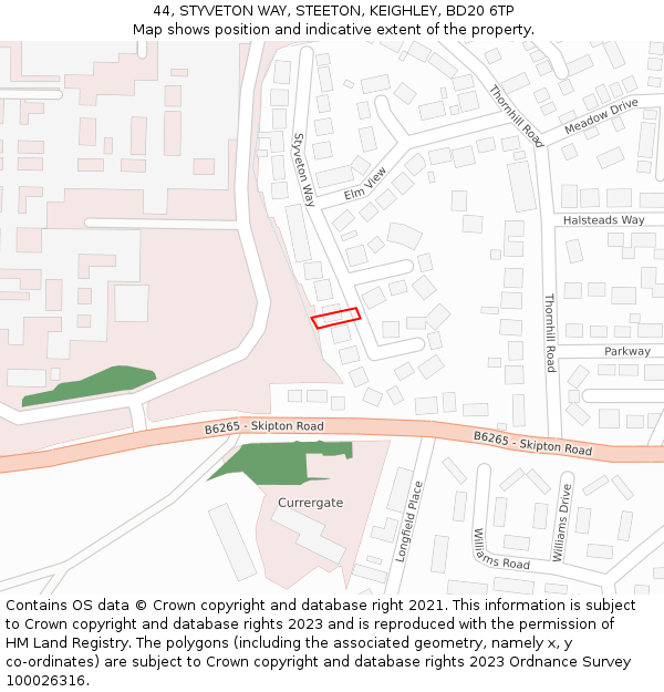 44, STYVETON WAY, STEETON, KEIGHLEY, BD20 6TP: Location map and indicative extent of plot