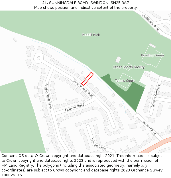 44, SUNNINGDALE ROAD, SWINDON, SN25 3AZ: Location map and indicative extent of plot