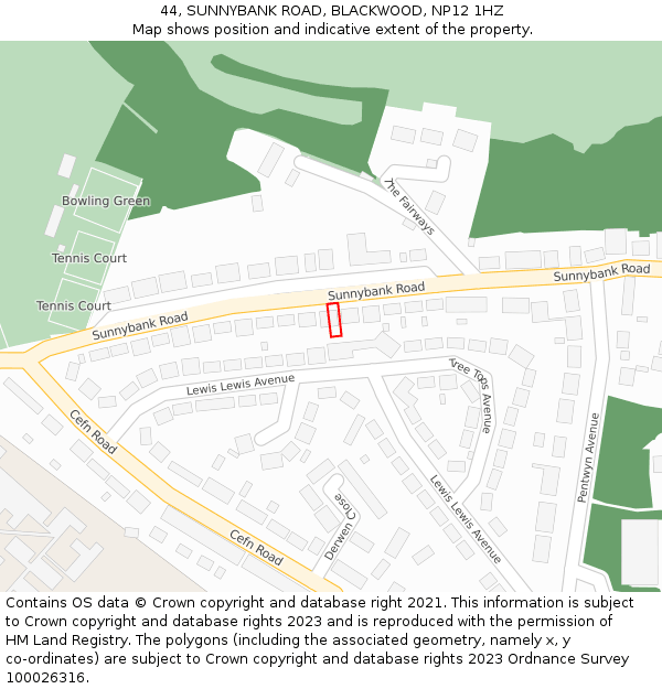 44, SUNNYBANK ROAD, BLACKWOOD, NP12 1HZ: Location map and indicative extent of plot