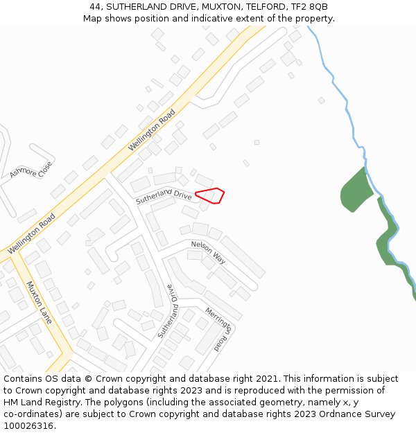 44, SUTHERLAND DRIVE, MUXTON, TELFORD, TF2 8QB: Location map and indicative extent of plot