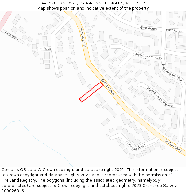 44, SUTTON LANE, BYRAM, KNOTTINGLEY, WF11 9DP: Location map and indicative extent of plot