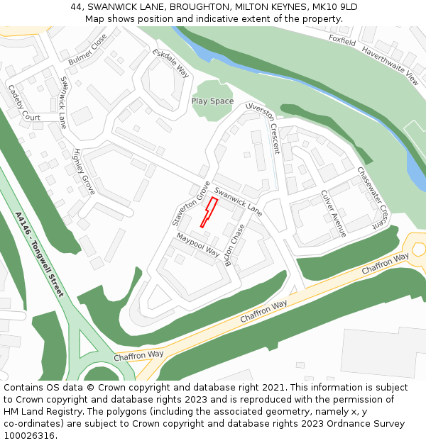 44, SWANWICK LANE, BROUGHTON, MILTON KEYNES, MK10 9LD: Location map and indicative extent of plot