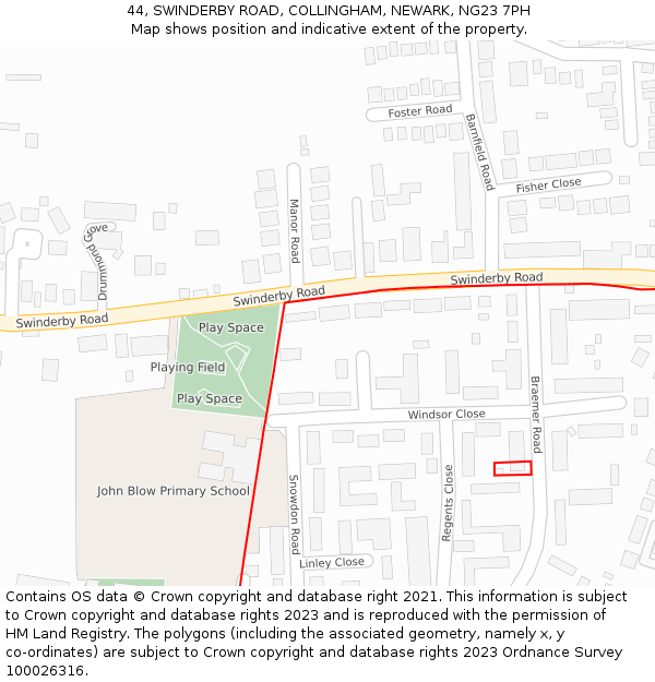 44, SWINDERBY ROAD, COLLINGHAM, NEWARK, NG23 7PH: Location map and indicative extent of plot