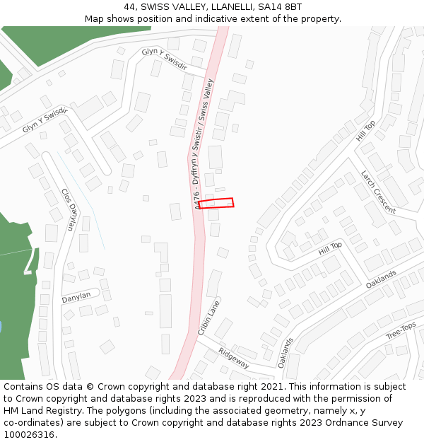 44, SWISS VALLEY, LLANELLI, SA14 8BT: Location map and indicative extent of plot