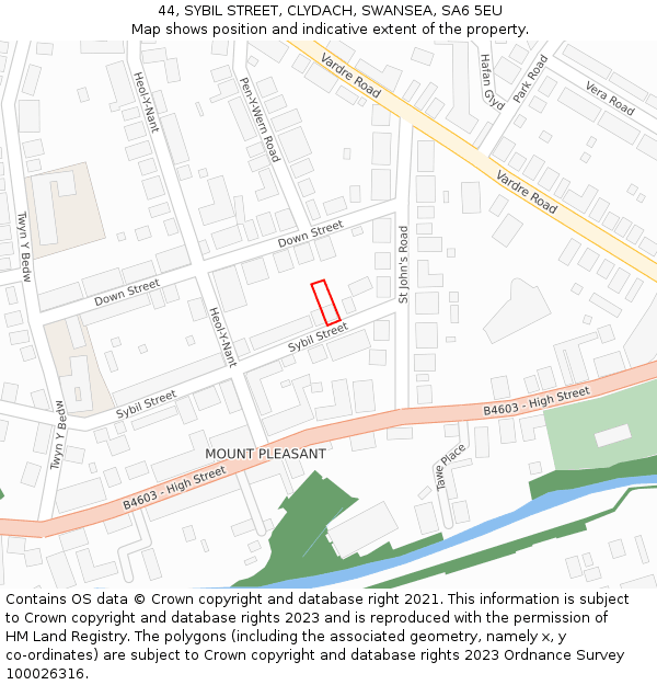 44, SYBIL STREET, CLYDACH, SWANSEA, SA6 5EU: Location map and indicative extent of plot