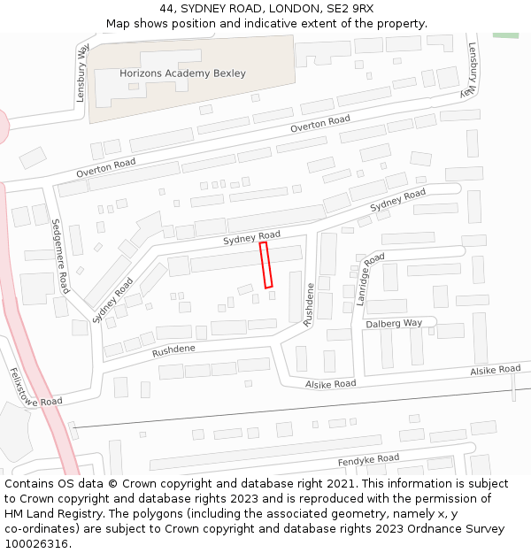 44, SYDNEY ROAD, LONDON, SE2 9RX: Location map and indicative extent of plot