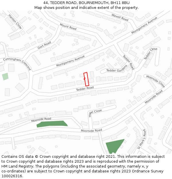 44, TEDDER ROAD, BOURNEMOUTH, BH11 8BU: Location map and indicative extent of plot