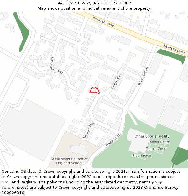 44, TEMPLE WAY, RAYLEIGH, SS6 9PP: Location map and indicative extent of plot