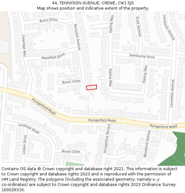 44, TENNYSON AVENUE, CREWE, CW1 5JS: Location map and indicative extent of plot