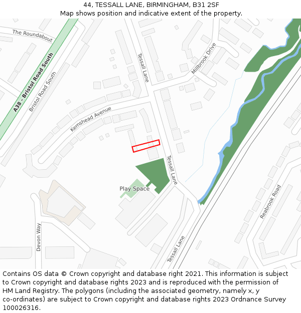 44, TESSALL LANE, BIRMINGHAM, B31 2SF: Location map and indicative extent of plot