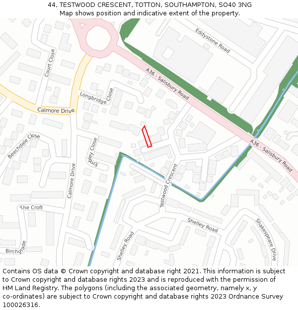 44, TESTWOOD CRESCENT, TOTTON, SOUTHAMPTON, SO40 3NG: Location map and indicative extent of plot