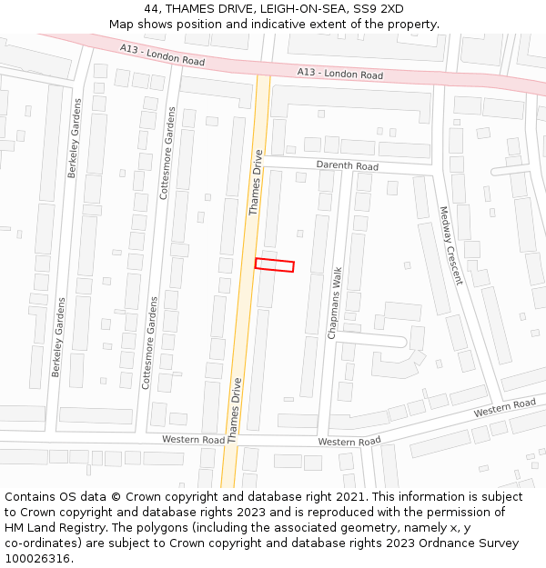 44, THAMES DRIVE, LEIGH-ON-SEA, SS9 2XD: Location map and indicative extent of plot