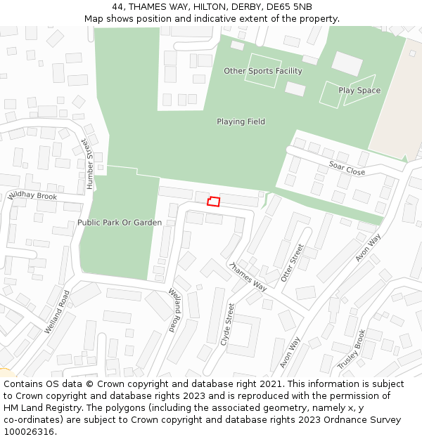 44, THAMES WAY, HILTON, DERBY, DE65 5NB: Location map and indicative extent of plot