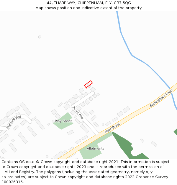 44, THARP WAY, CHIPPENHAM, ELY, CB7 5QG: Location map and indicative extent of plot