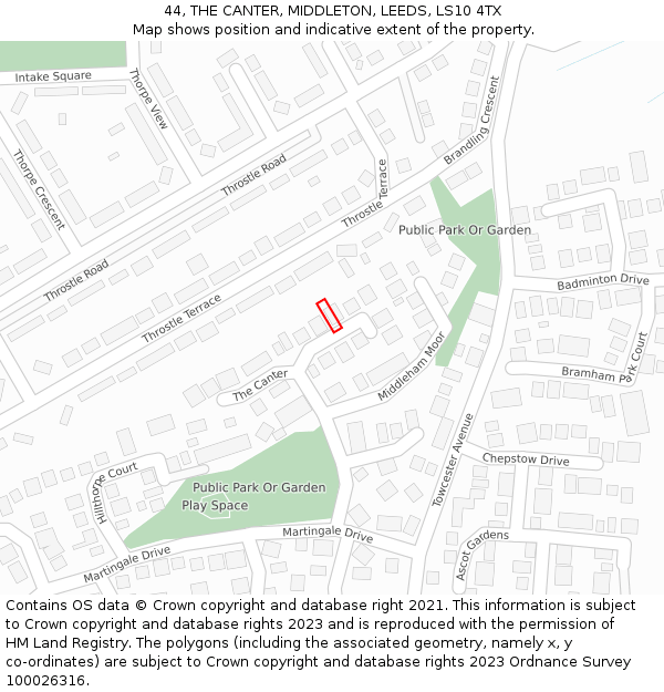 44, THE CANTER, MIDDLETON, LEEDS, LS10 4TX: Location map and indicative extent of plot