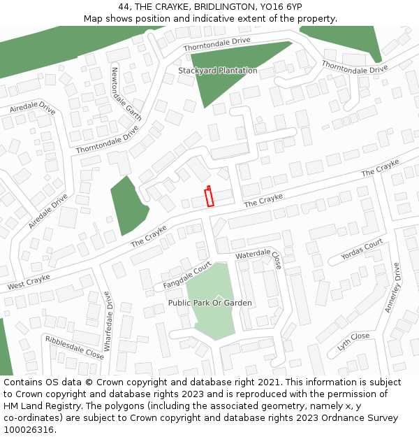 44, THE CRAYKE, BRIDLINGTON, YO16 6YP: Location map and indicative extent of plot