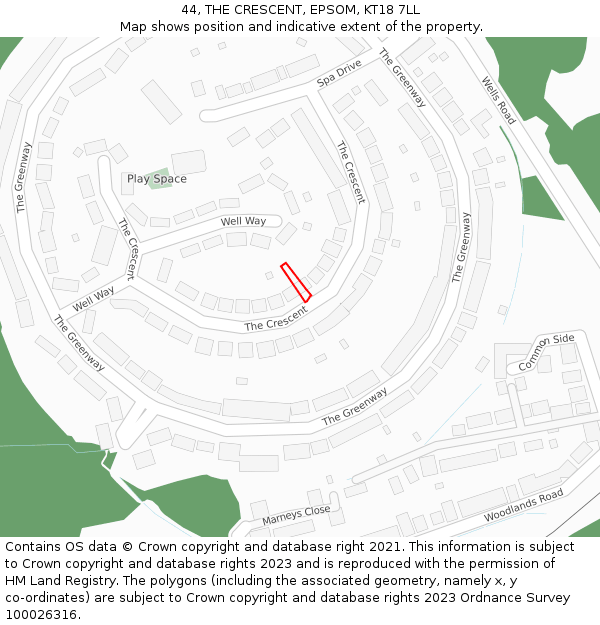 44, THE CRESCENT, EPSOM, KT18 7LL: Location map and indicative extent of plot