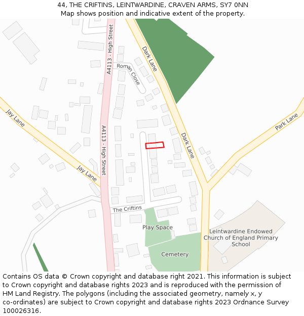 44, THE CRIFTINS, LEINTWARDINE, CRAVEN ARMS, SY7 0NN: Location map and indicative extent of plot