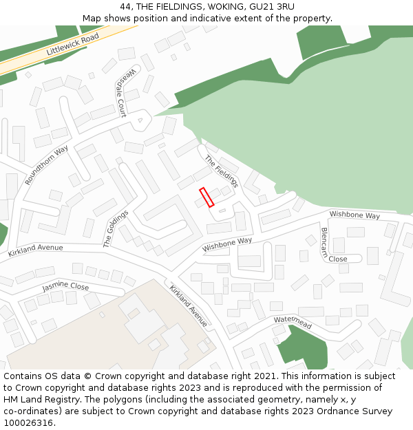 44, THE FIELDINGS, WOKING, GU21 3RU: Location map and indicative extent of plot