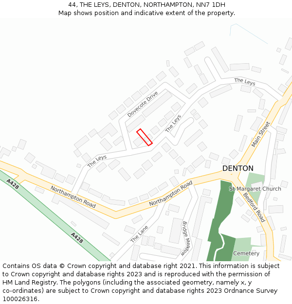 44, THE LEYS, DENTON, NORTHAMPTON, NN7 1DH: Location map and indicative extent of plot