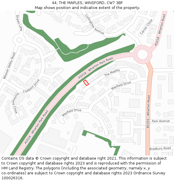44, THE MAPLES, WINSFORD, CW7 3BF: Location map and indicative extent of plot