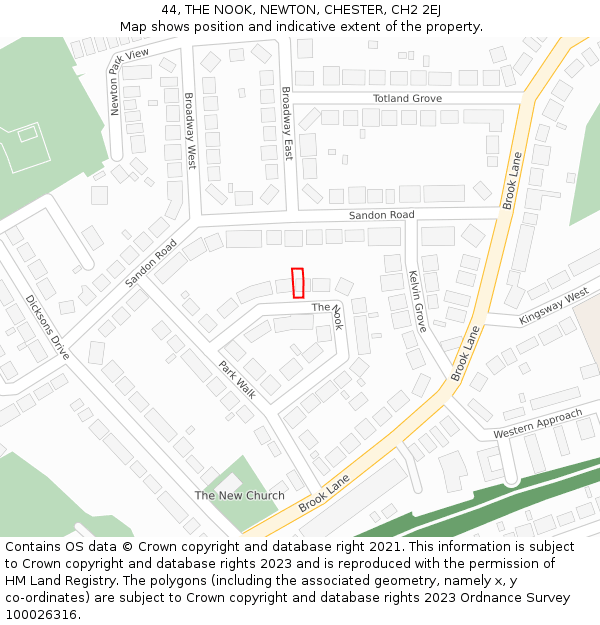 44, THE NOOK, NEWTON, CHESTER, CH2 2EJ: Location map and indicative extent of plot
