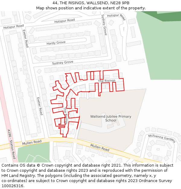 44, THE RISINGS, WALLSEND, NE28 9PB: Location map and indicative extent of plot