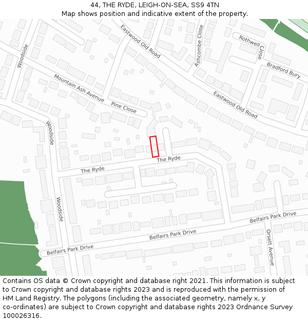 44, THE RYDE, LEIGH-ON-SEA, SS9 4TN: Location map and indicative extent of plot