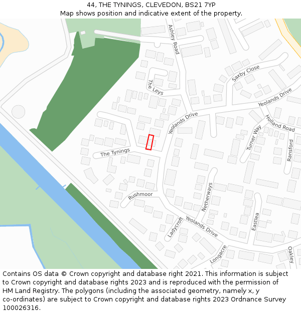 44, THE TYNINGS, CLEVEDON, BS21 7YP: Location map and indicative extent of plot