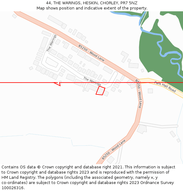 44, THE WARINGS, HESKIN, CHORLEY, PR7 5NZ: Location map and indicative extent of plot