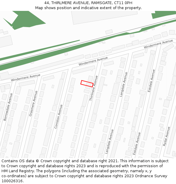 44, THIRLMERE AVENUE, RAMSGATE, CT11 0PH: Location map and indicative extent of plot