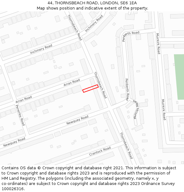 44, THORNSBEACH ROAD, LONDON, SE6 1EA: Location map and indicative extent of plot