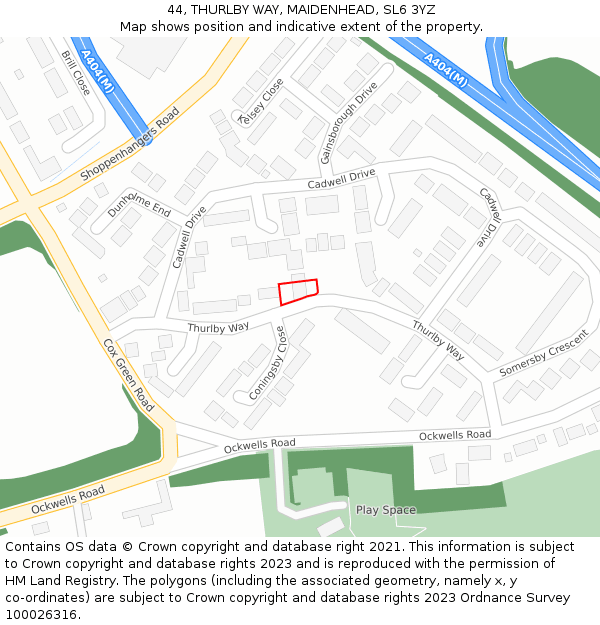 44, THURLBY WAY, MAIDENHEAD, SL6 3YZ: Location map and indicative extent of plot