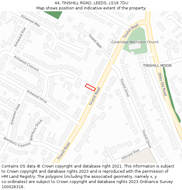 44, TINSHILL ROAD, LEEDS, LS16 7DU: Location map and indicative extent of plot