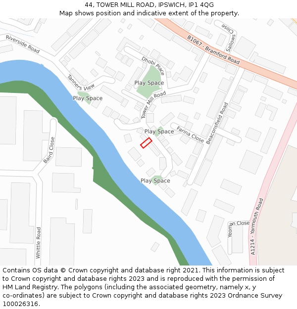 44, TOWER MILL ROAD, IPSWICH, IP1 4QG: Location map and indicative extent of plot