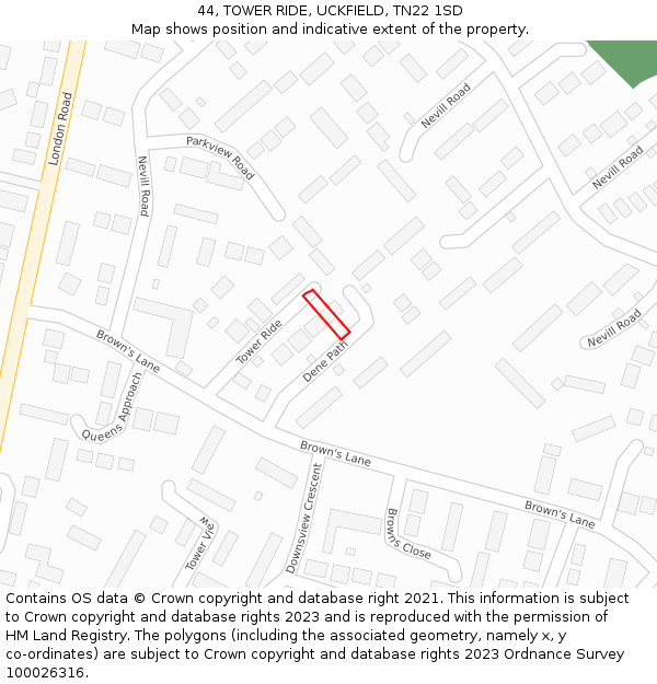 44, TOWER RIDE, UCKFIELD, TN22 1SD: Location map and indicative extent of plot