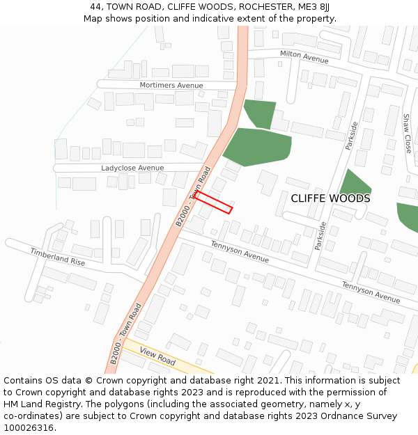 44, TOWN ROAD, CLIFFE WOODS, ROCHESTER, ME3 8JJ: Location map and indicative extent of plot