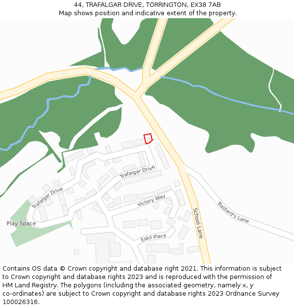 44, TRAFALGAR DRIVE, TORRINGTON, EX38 7AB: Location map and indicative extent of plot