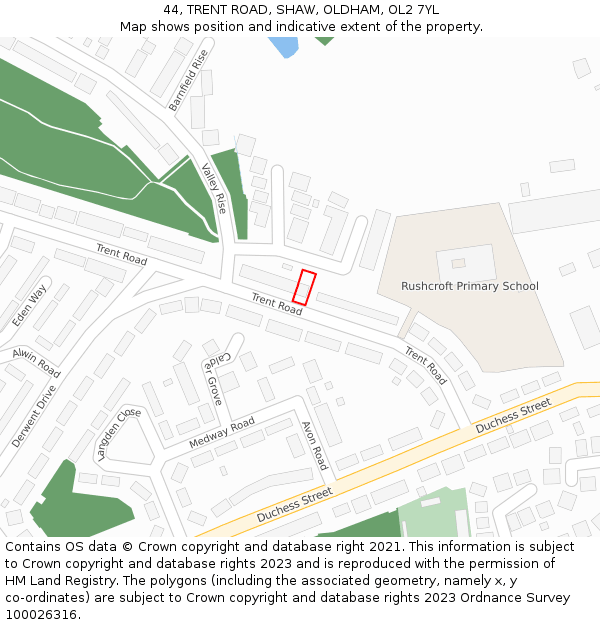 44, TRENT ROAD, SHAW, OLDHAM, OL2 7YL: Location map and indicative extent of plot