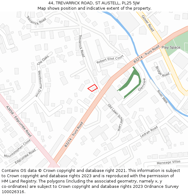 44, TREVARRICK ROAD, ST AUSTELL, PL25 5JW: Location map and indicative extent of plot