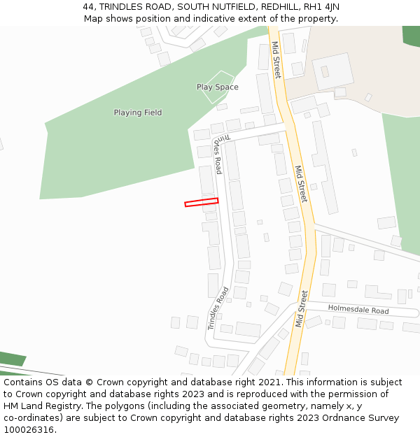 44, TRINDLES ROAD, SOUTH NUTFIELD, REDHILL, RH1 4JN: Location map and indicative extent of plot