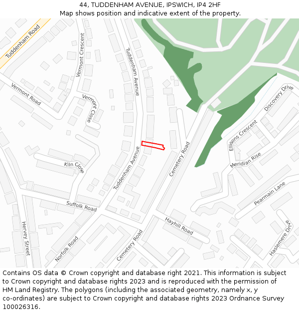 44, TUDDENHAM AVENUE, IPSWICH, IP4 2HF: Location map and indicative extent of plot